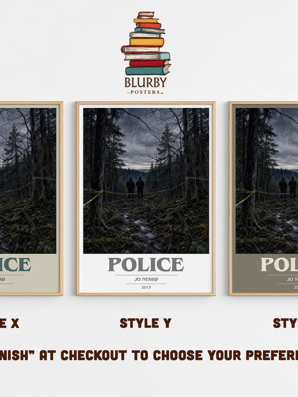Police book cover print in frame leaning in hallway – crime wall art