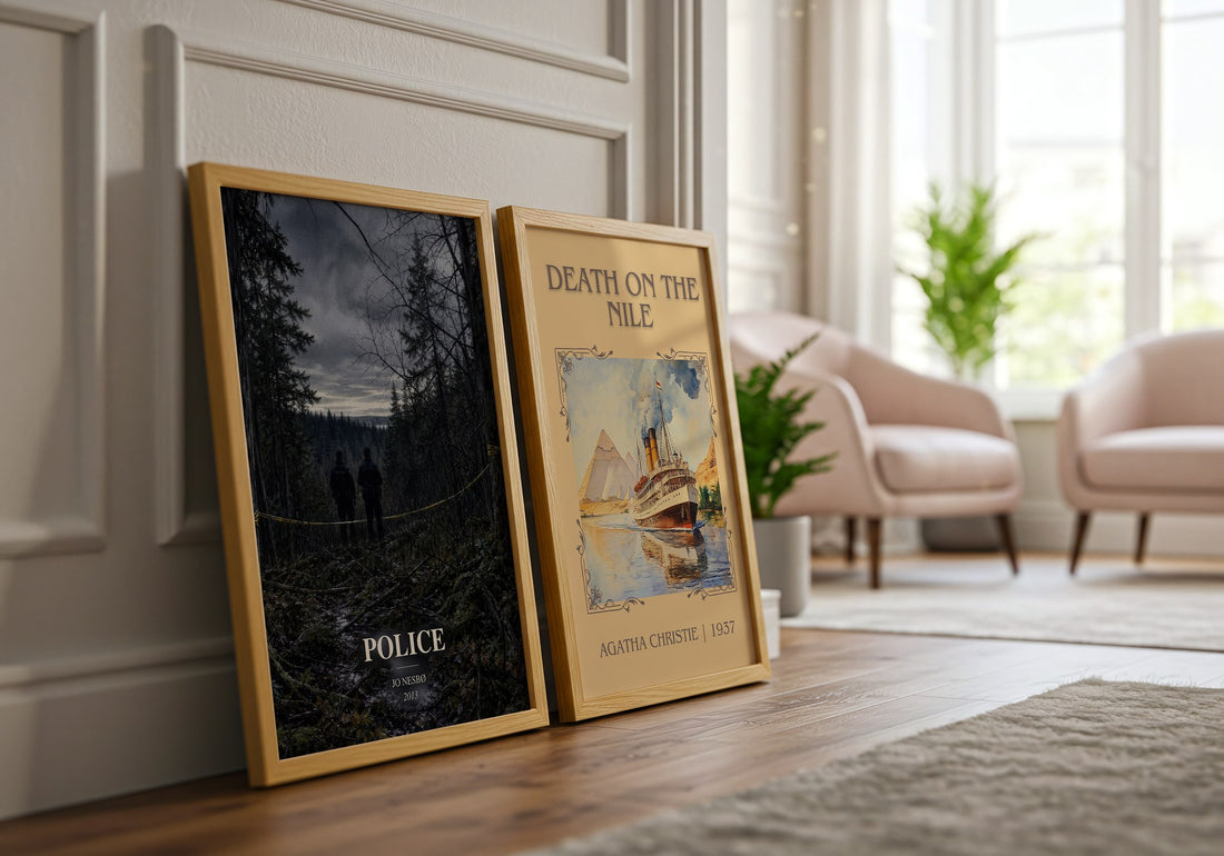Police watercolour print framed by window – literary home decor