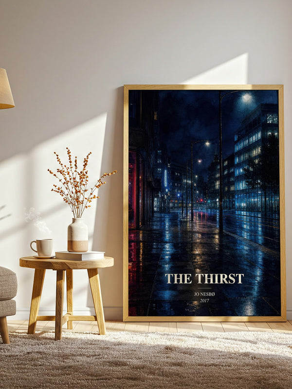 The Thirst watercolour print in frame leaning in hallway – crime wall art