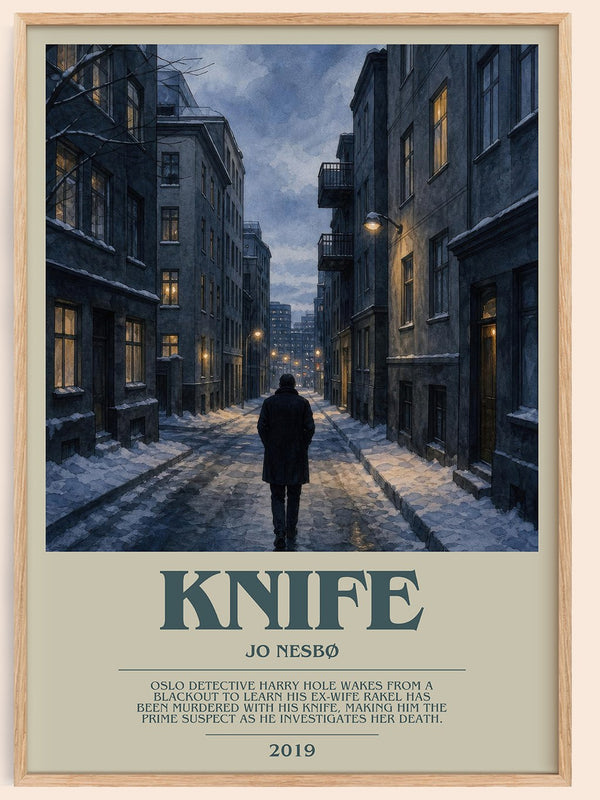 Knife bookish book poster by Jo Nesbø – framed literary art print