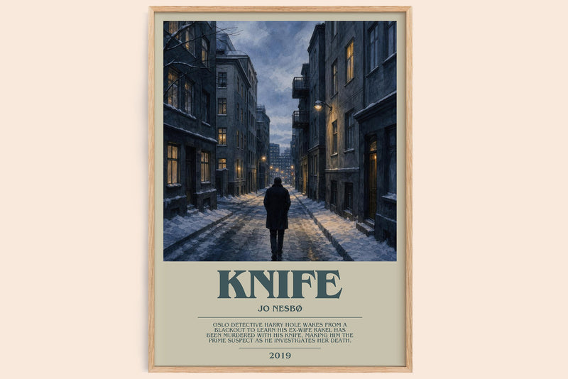 Knife bookish book poster by Jo Nesbø – framed literary art print