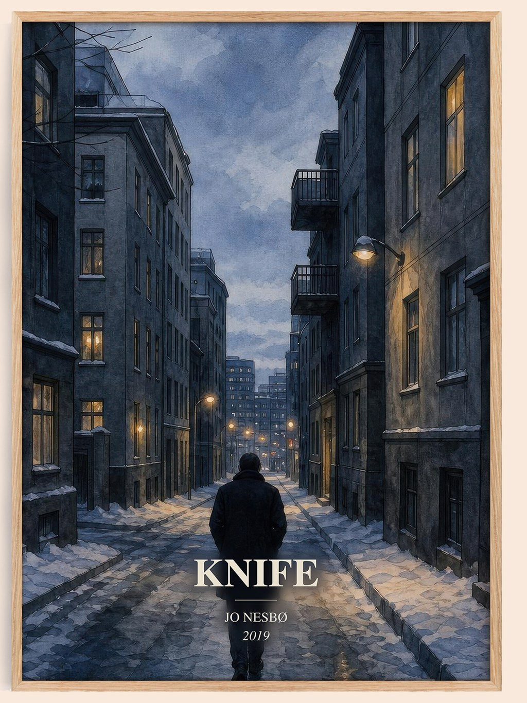 Knife watercolour book poster by Jo Nesbø – framed literary art print