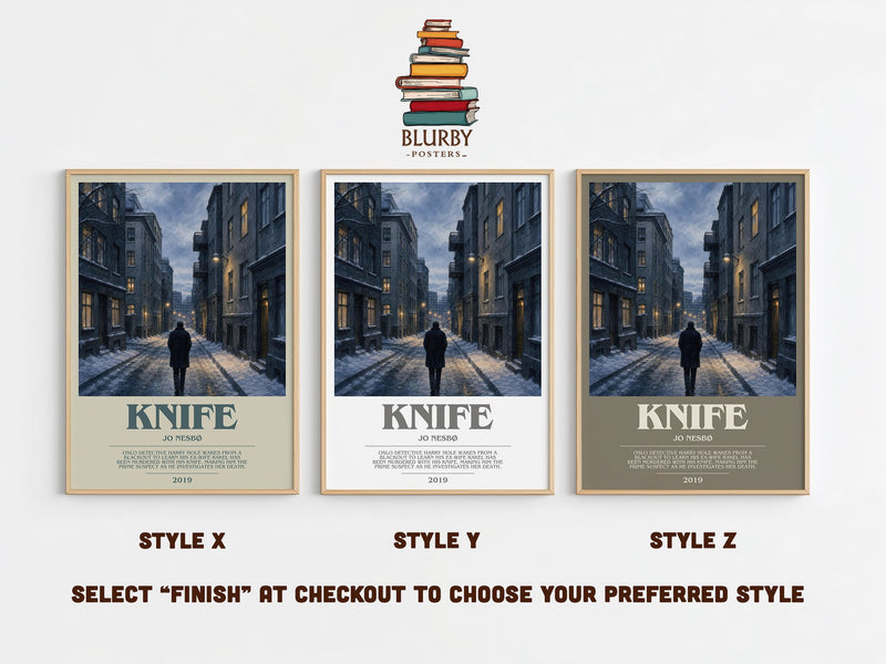 Knife bookish print in frame leaning in hallway – crime wall art