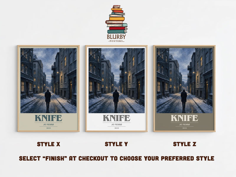 Knife book cover print in frame leaning in hallway – crime wall art