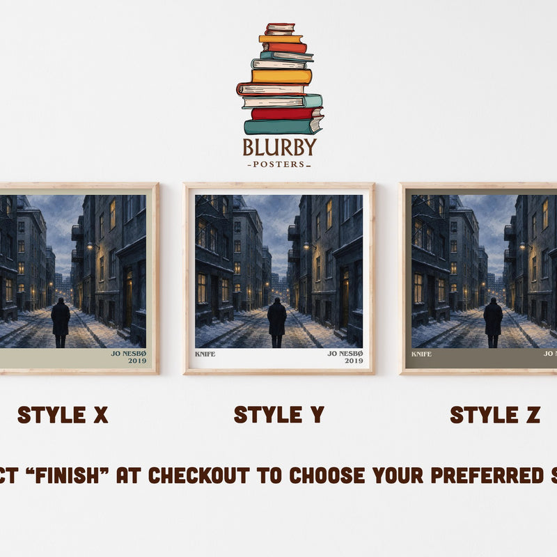 Knife literary print in frame leaning in hallway – crime wall art