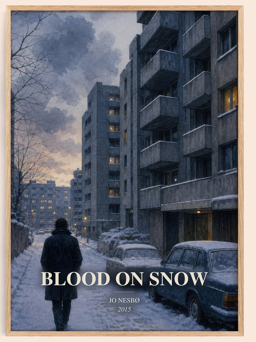 Blood on Snow watercolour book poster by Jo Nesbø – framed literary art print