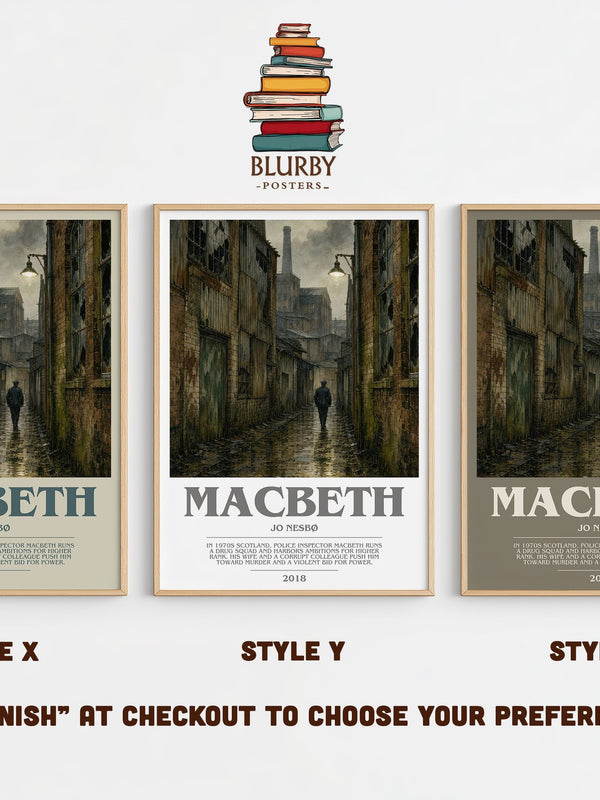 Macbeth bookish print in frame leaning in hallway – crime wall art