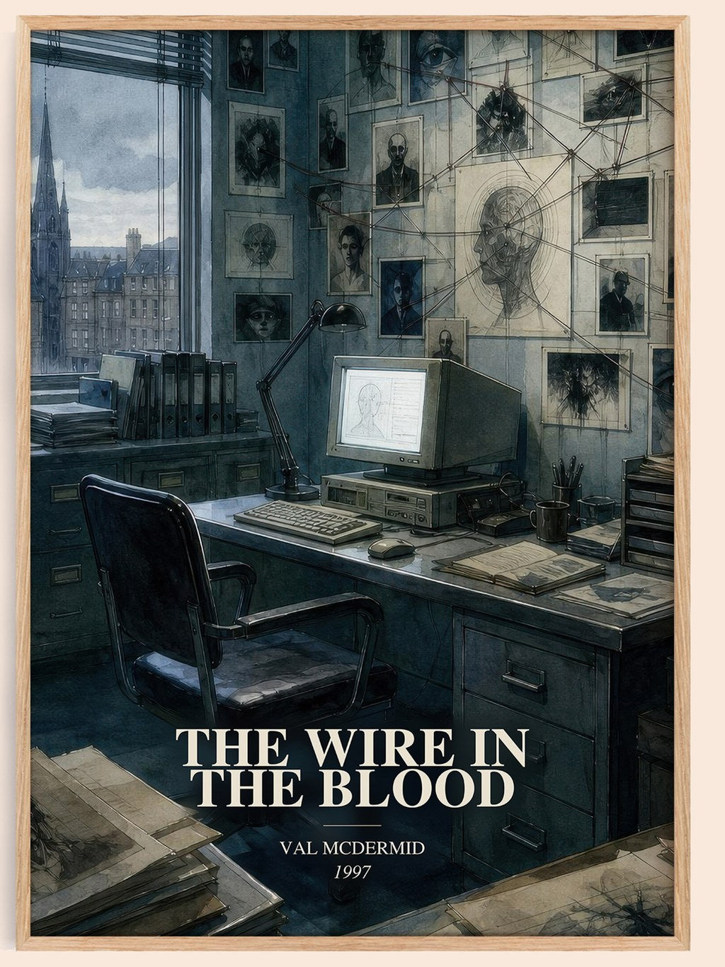 The Wire in the Blood watercolour book poster by Val McDermid – framed literary art print
