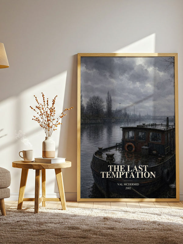 The Last Temptation watercolour print in frame leaning in hallway – crime wall art