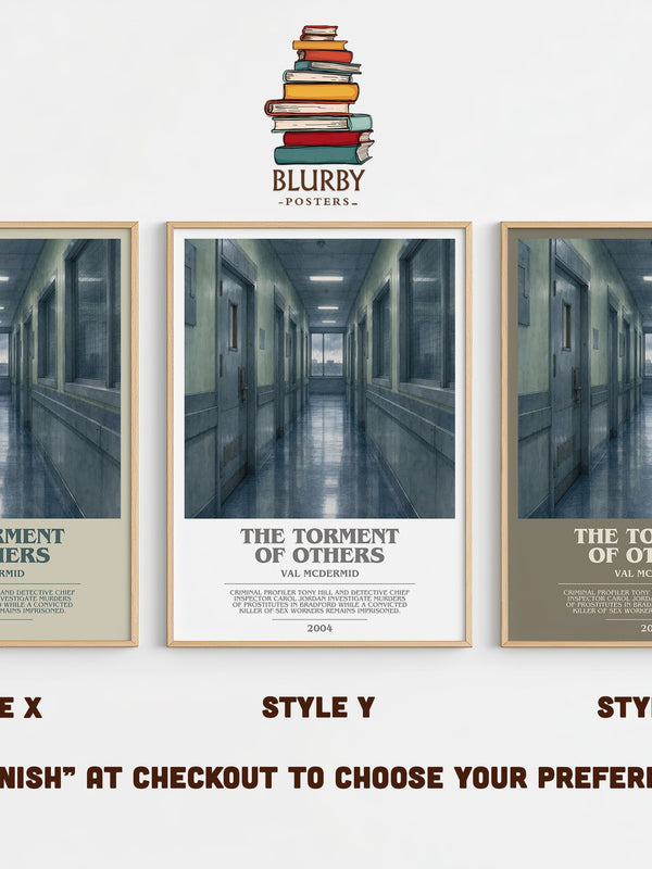 The Torment of Others bookish print in frame leaning in hallway – crime wall art