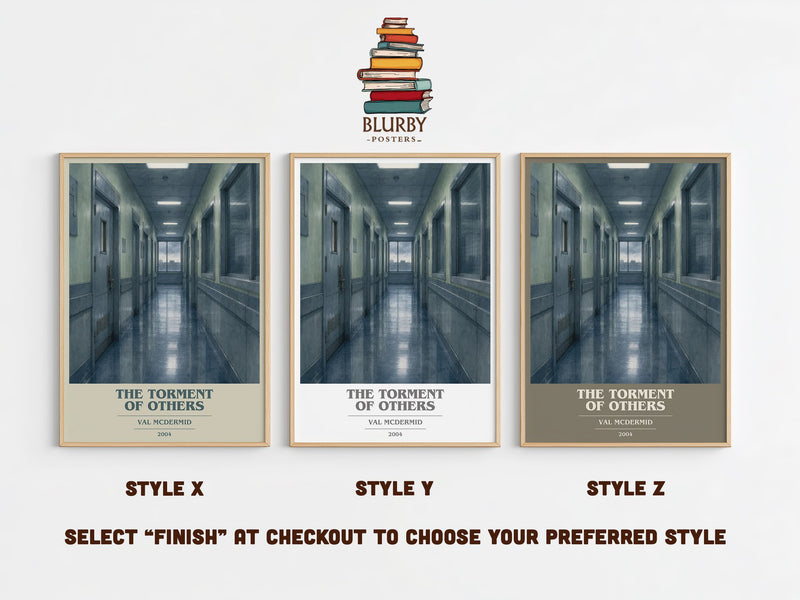 The Torment of Others book cover print in frame leaning in hallway – crime wall art