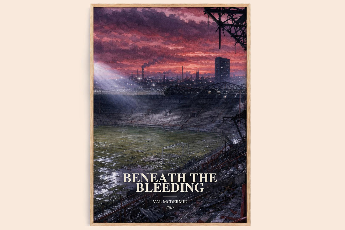 Beneath the Bleeding watercolour book poster by Val McDermid – framed literary art print