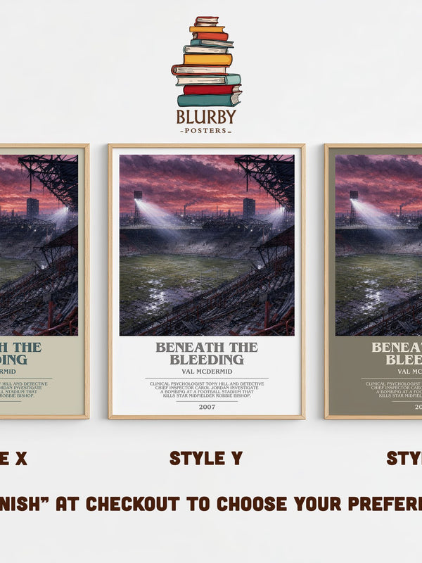 Beneath the Bleeding bookish print in frame leaning in hallway – crime wall art