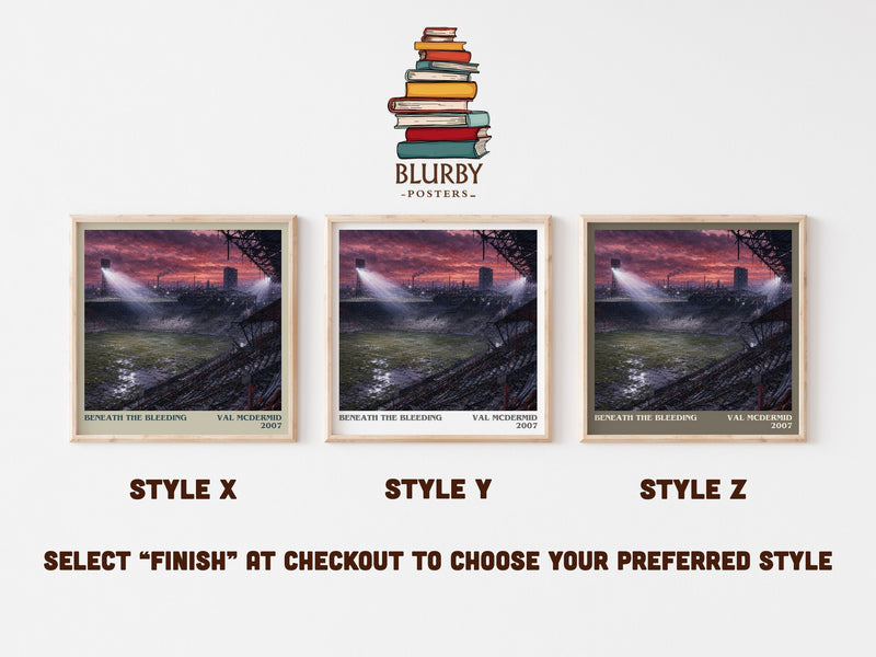 Beneath the Bleeding literary print in frame leaning in hallway – crime wall art