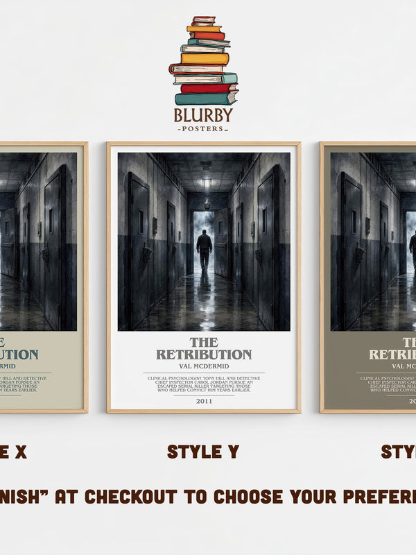 The Retribution bookish print in frame leaning in hallway – crime wall art