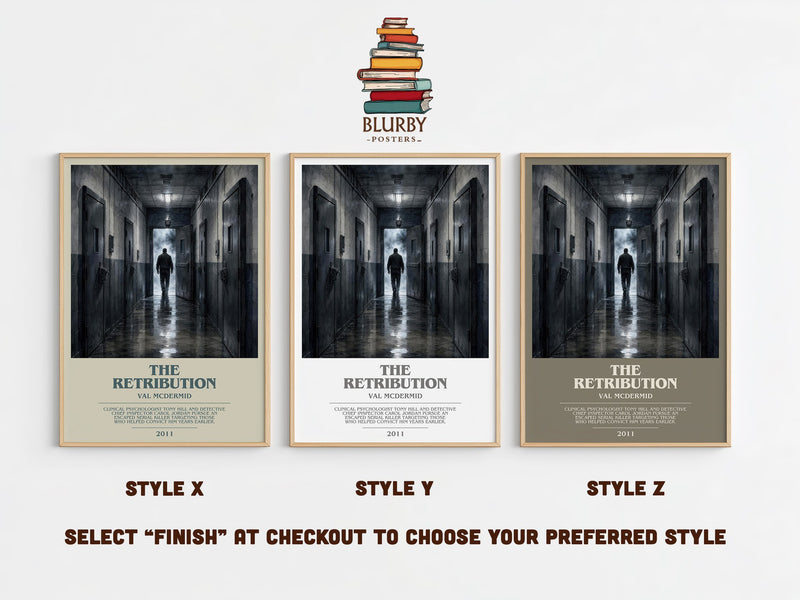 The Retribution bookish print in frame leaning in hallway – crime wall art