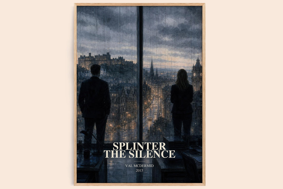 Splinter the Silence watercolour book poster by Val McDermid – framed literary art print