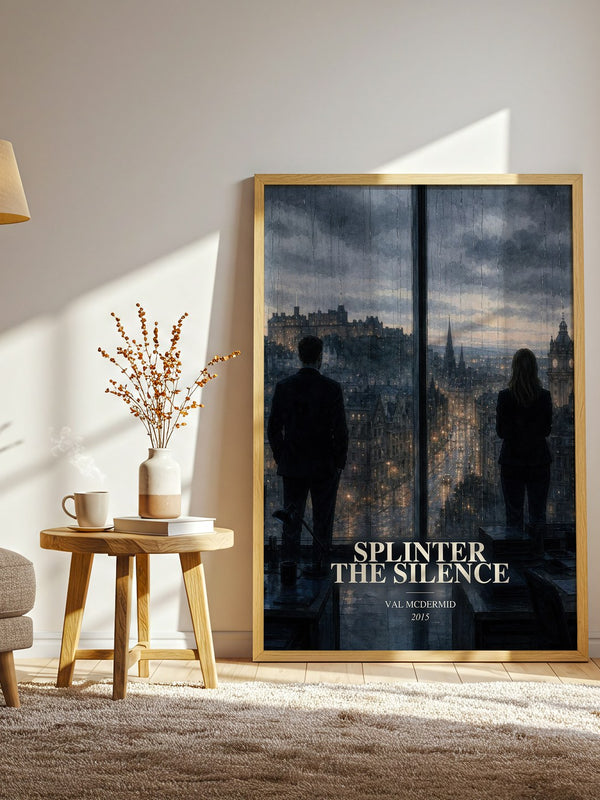 Splinter the Silence watercolour print in frame leaning in hallway – crime wall art