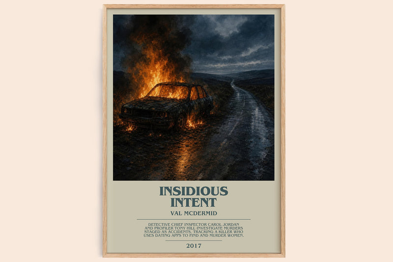 Insidious Intent bookish book poster by Val McDermid – framed literary art print
