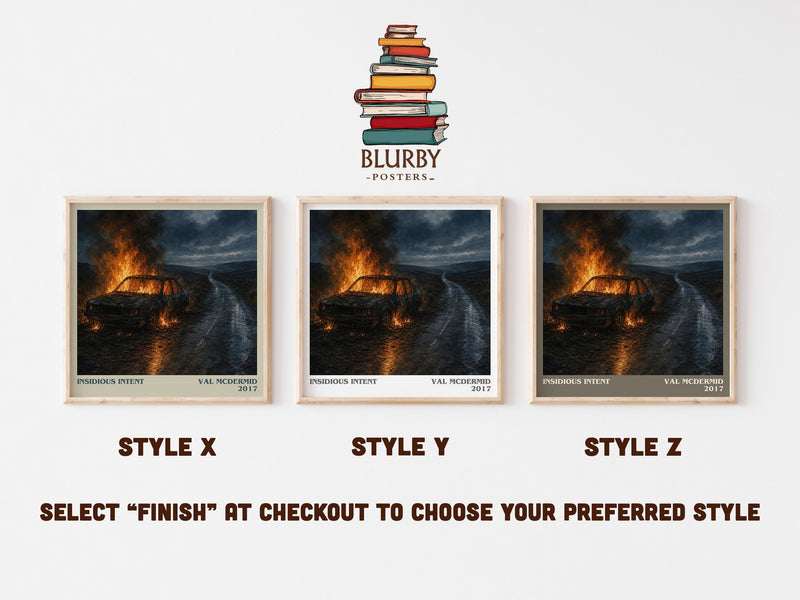 Insidious Intent literary print in frame leaning in hallway – crime wall art