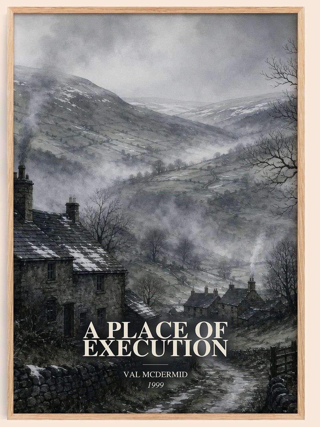 A Place of Execution watercolour book poster by Val McDermid – framed literary art print