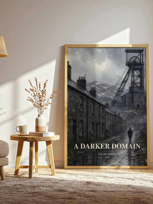 A Darker Domain watercolour print in frame leaning in hallway – crime wall art