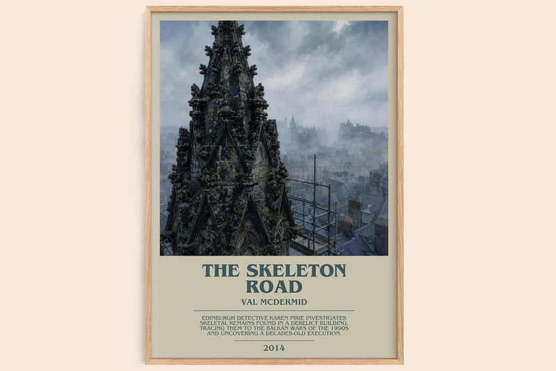 The Skeleton Road bookish book poster by Val McDermid – framed literary art print