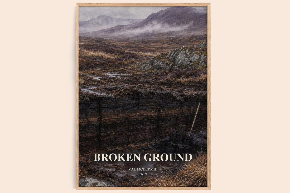 Broken Ground watercolour book poster by Val McDermid – framed literary art print