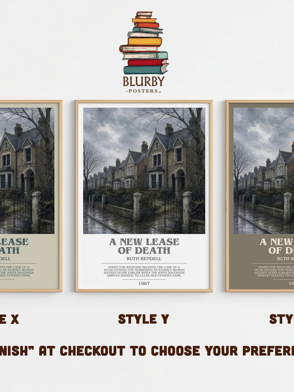 A New Lease of Death bookish print in frame leaning in hallway – crime wall art