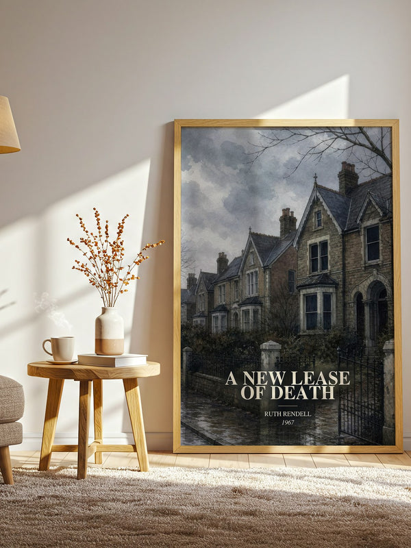 A New Lease of Death watercolour print in frame leaning in hallway – crime wall art