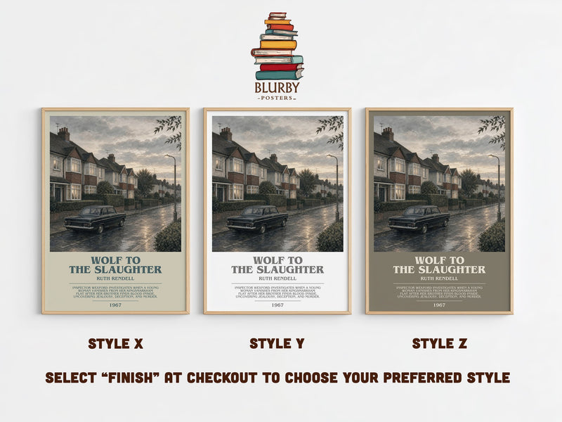 Wolf to the Slaughter bookish print in frame leaning in hallway – crime wall art