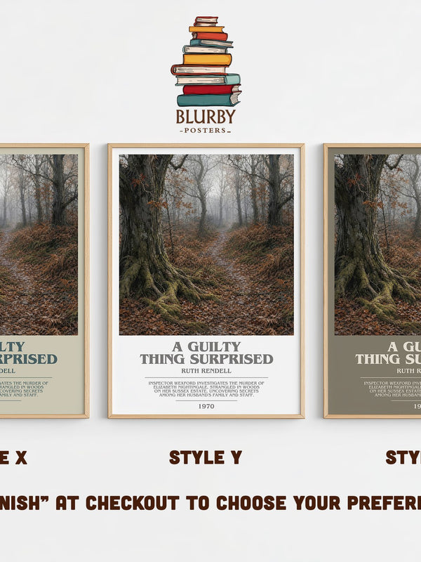 A Guilty Thing Surprised bookish print in frame leaning in hallway – crime wall art