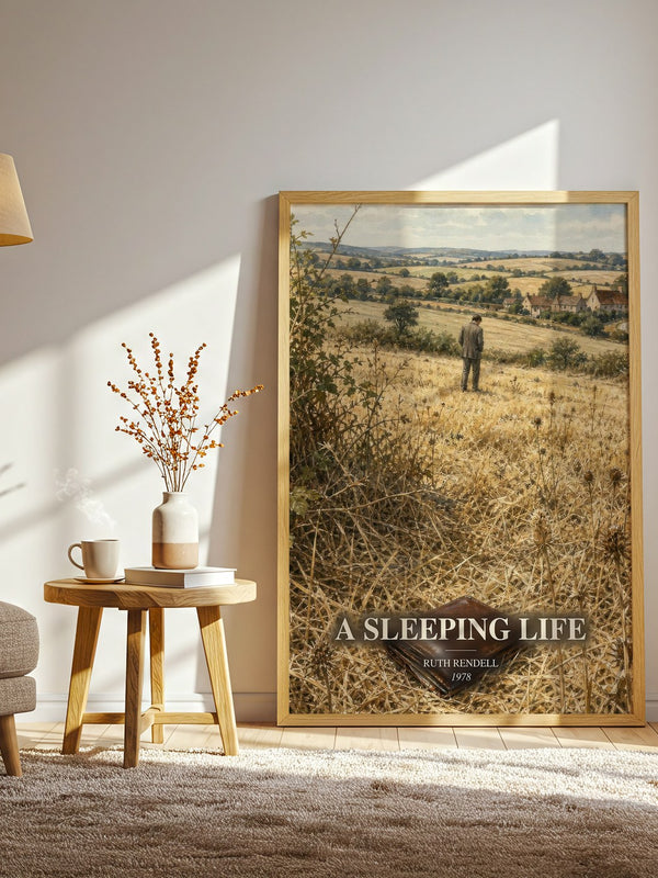 A Sleeping Life watercolour print in frame leaning in hallway – mystery wall art