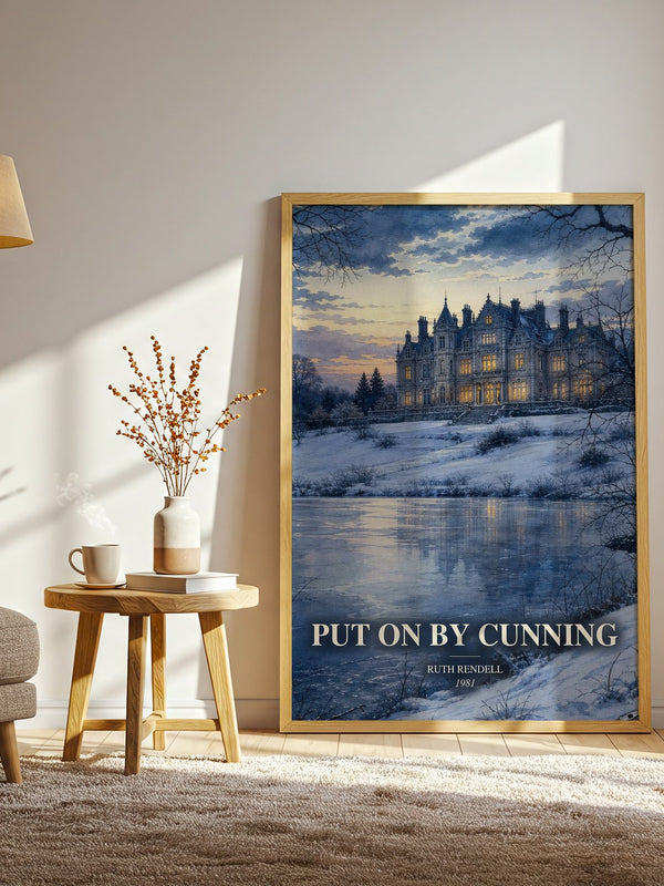 Put On by Cunning watercolour print in frame leaning in hallway – crime wall art