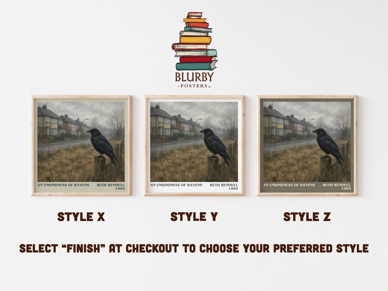 An Unkindness of Ravens literary print in frame leaning in hallway – crime wall art