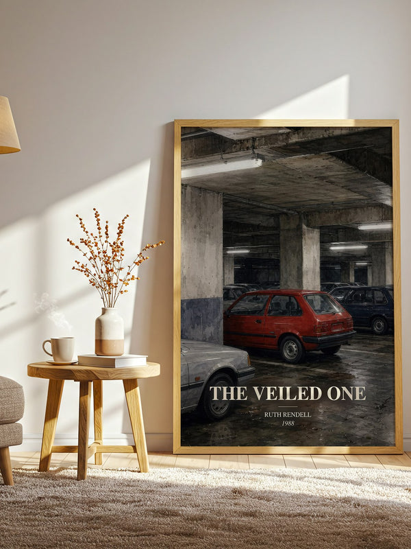 The Veiled One watercolour print in frame leaning in hallway – crime wall art