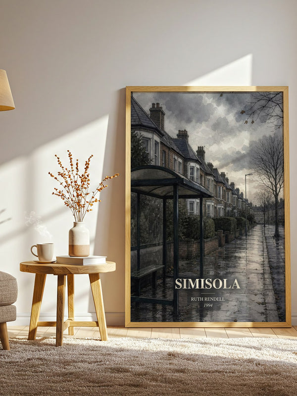 Simisola watercolour print in frame leaning in hallway – crime wall art