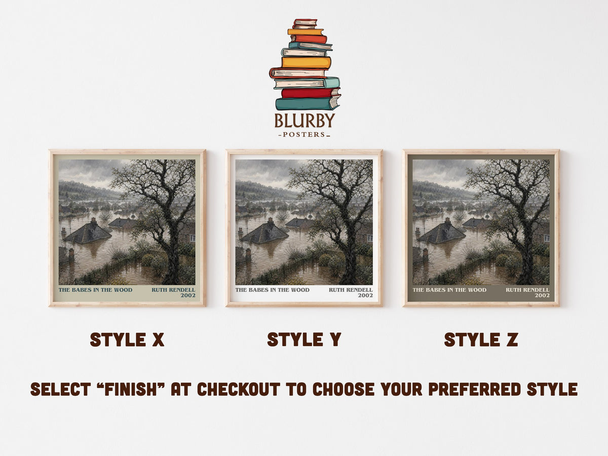 The Babes in the Wood literary print in frame leaning in hallway – crime wall art (mockup)