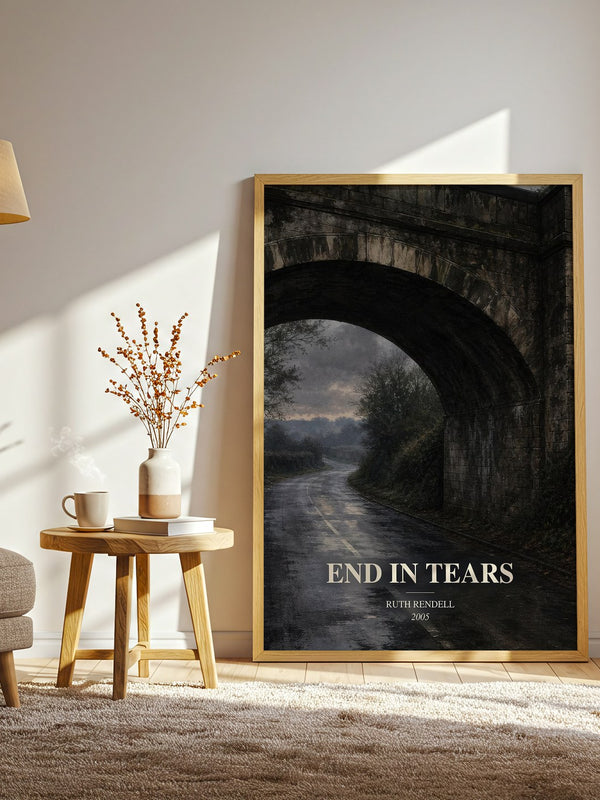 End in Tears watercolour print in frame leaning in hallway – crime wall art