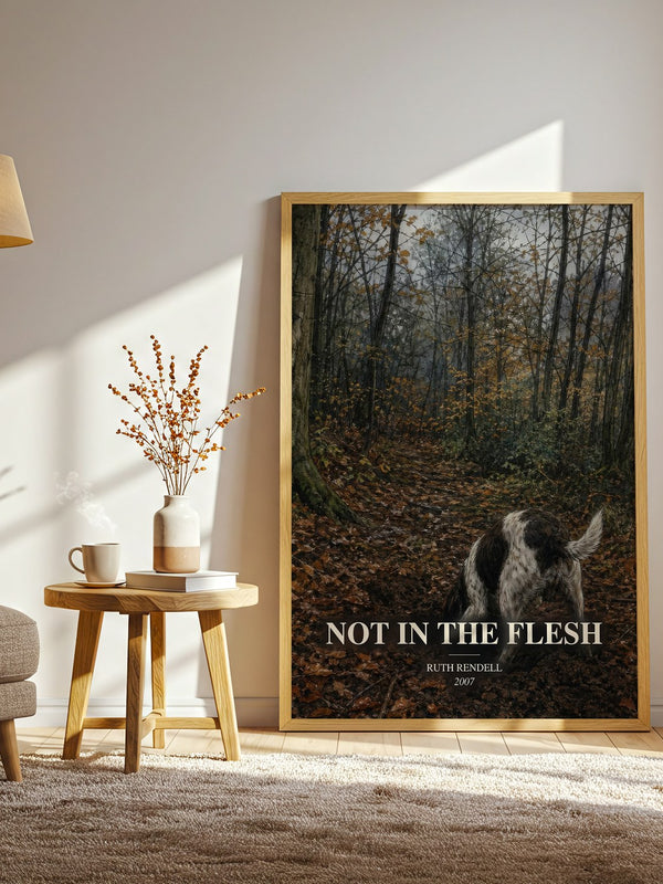 Not in the Flesh watercolour print in frame leaning in hallway – crime wall art