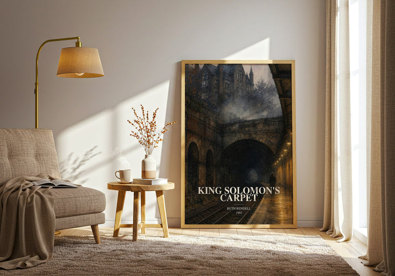 King Solomon's Carpet watercolour print in frame leaning in hallway – crime wall art
