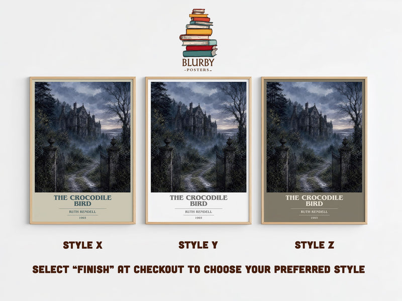 The Crocodile Bird book cover print in frame leaning in hallway – crime wall art