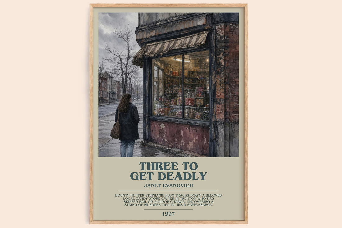 Three to Get Deadly bookish book poster by Janet Evanovich – framed literary art print