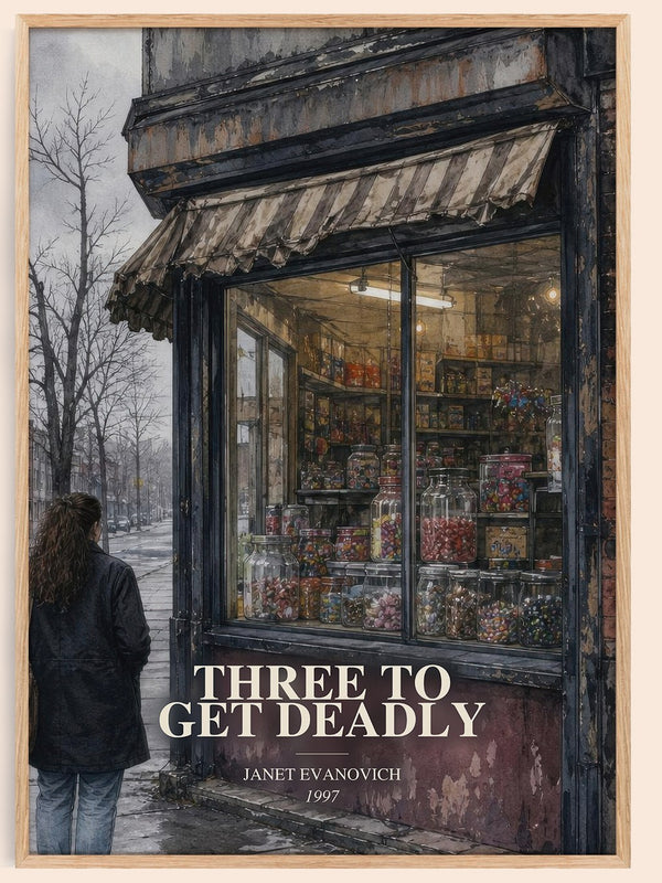Three to Get Deadly watercolour book poster by Janet Evanovich – framed literary art print