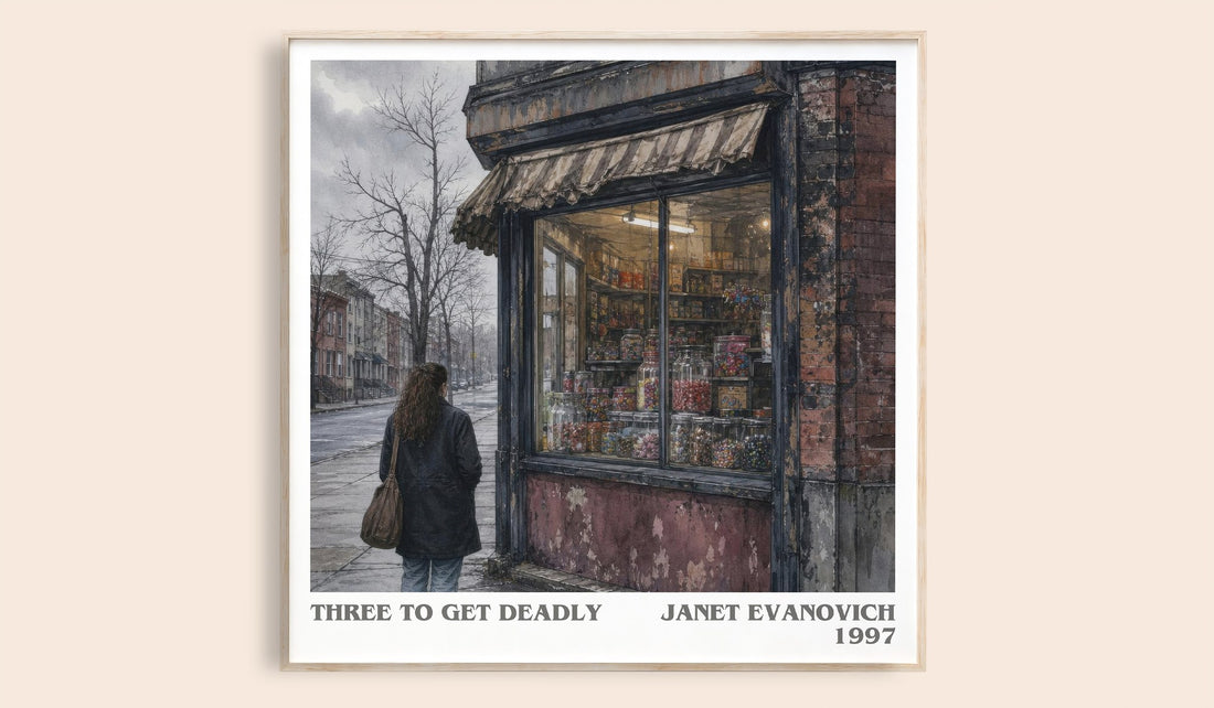 Three to Get Deadly literary book poster by Janet Evanovich – framed literary art print