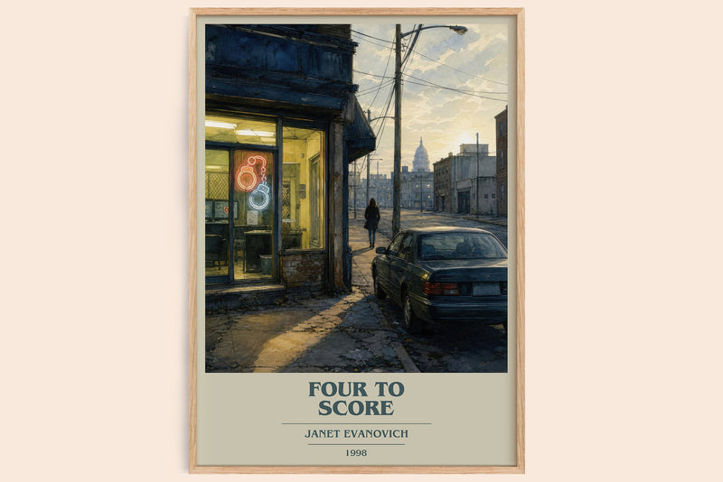 Four to Score book cover book poster by Janet Evanovich – framed literary art print