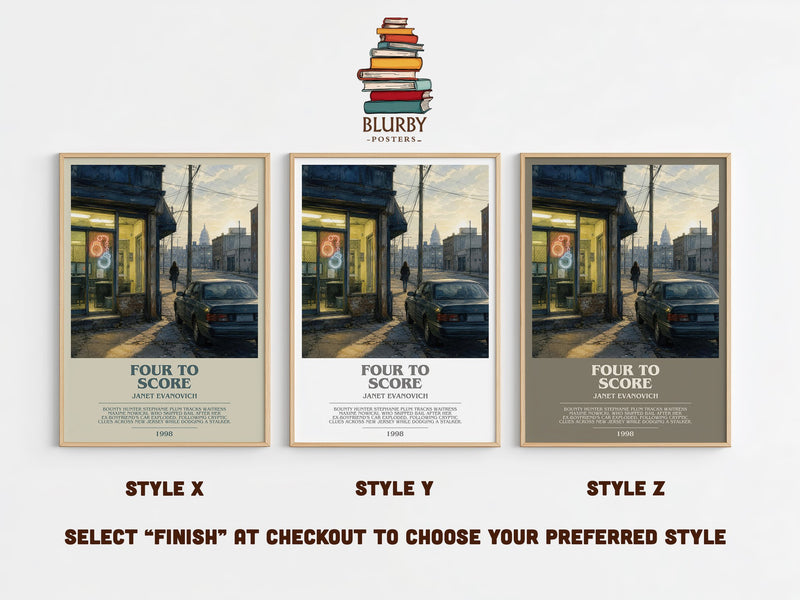 Four to Score bookish print in frame leaning in hallway – mystery wall art