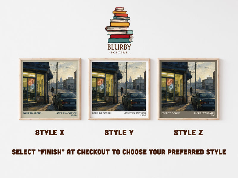 Four to Score literary print in frame leaning in hallway – mystery wall art