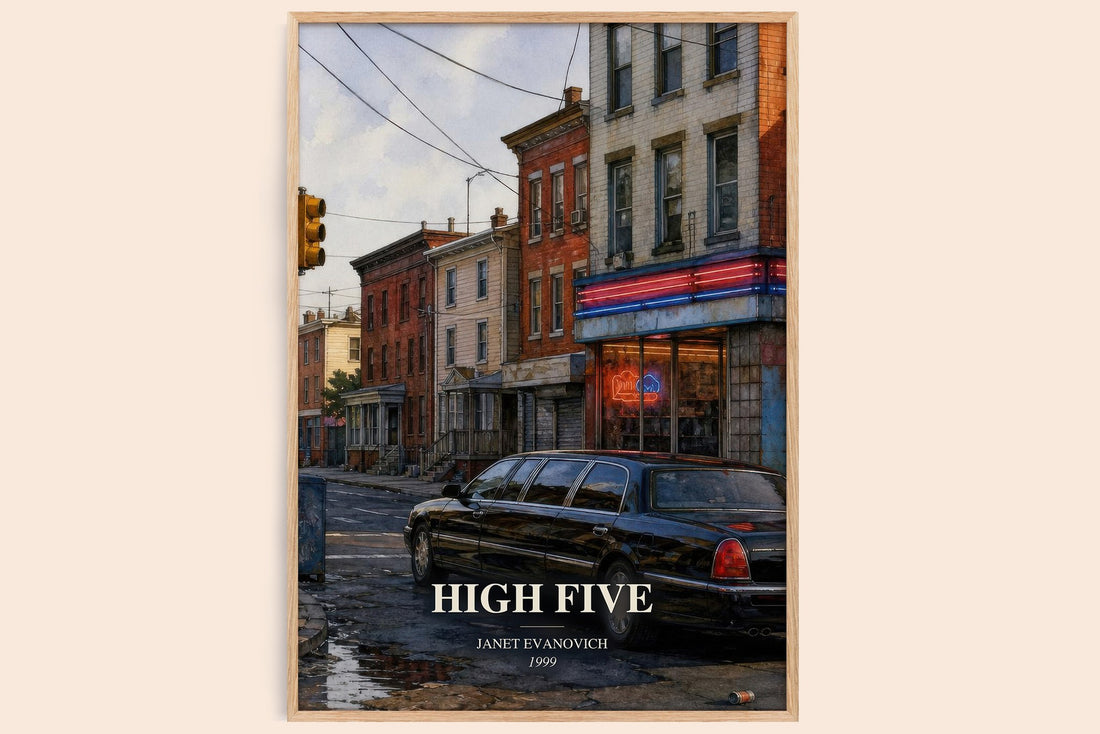 High Five watercolour book poster by Janet Evanovich – framed literary art print