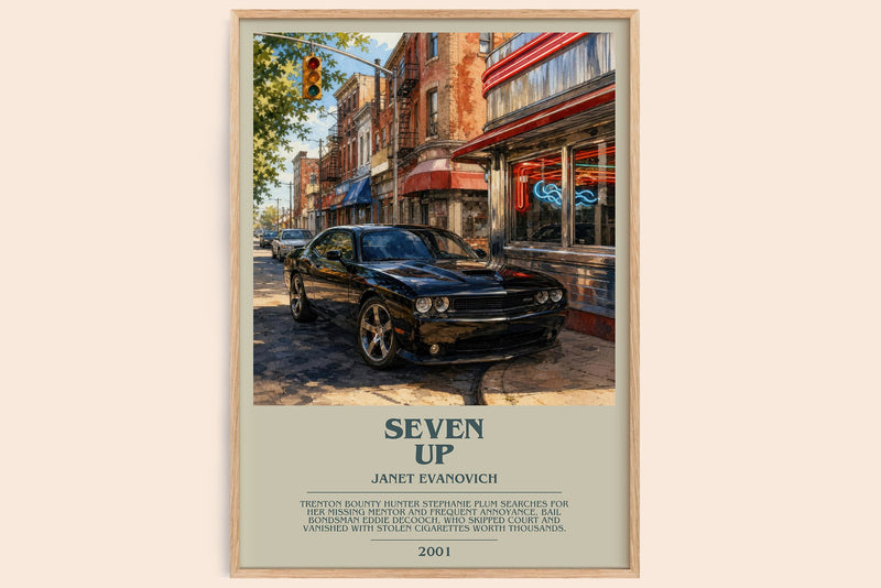 Seven Up bookish book poster by Janet Evanovich – framed literary art print